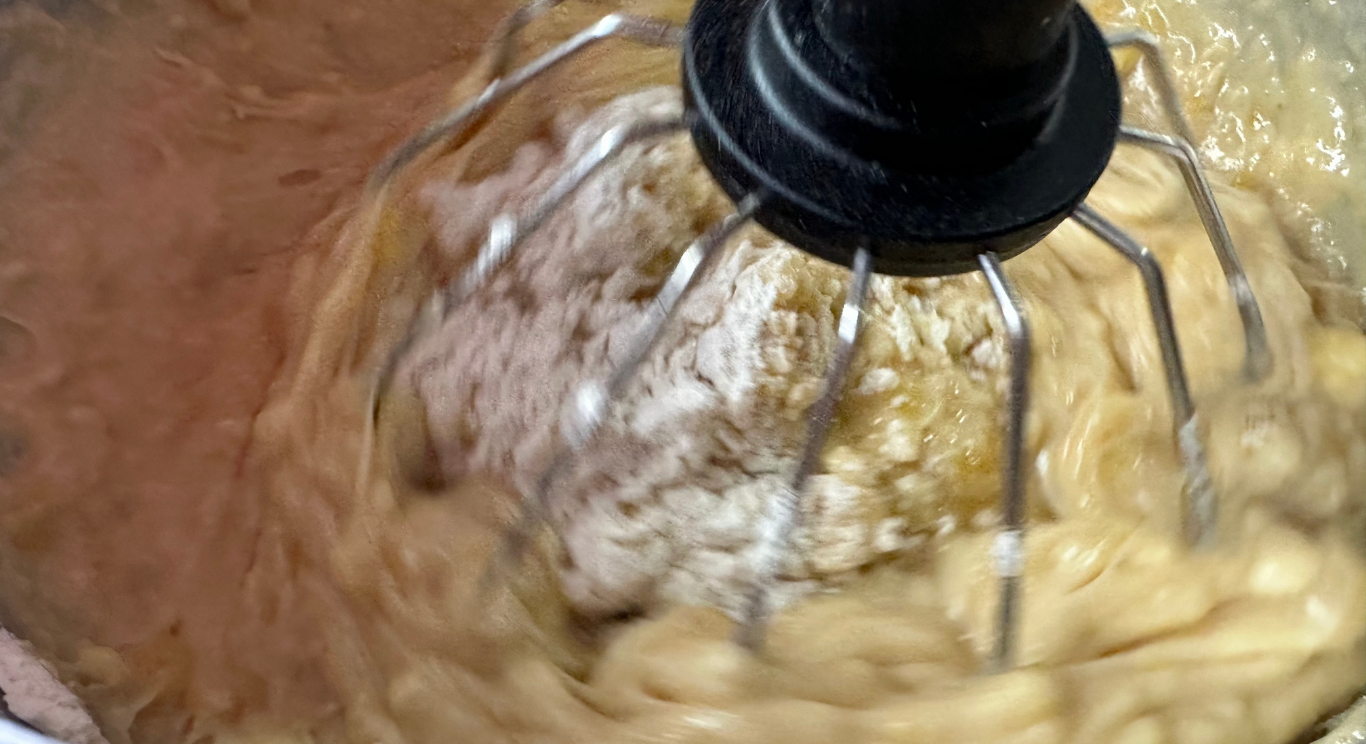 Muffin batter being whisked smooth