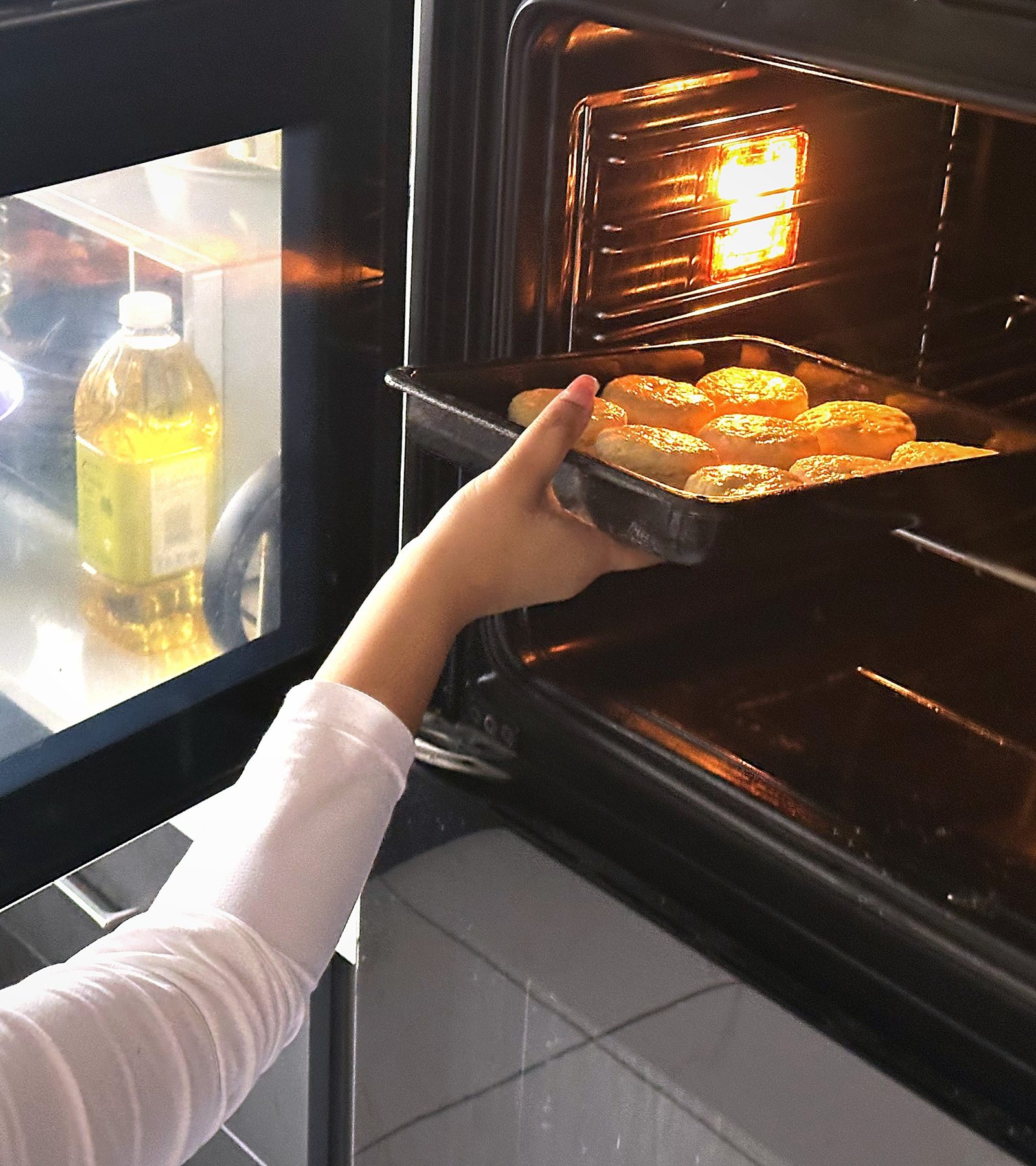 A fresh tray of golden scones straight from the oven